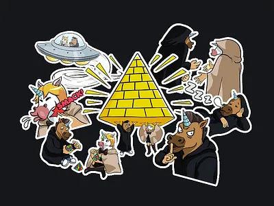 Unicorn Dribbble alien extraterrestrial illuminati petshopbox sticker ufo