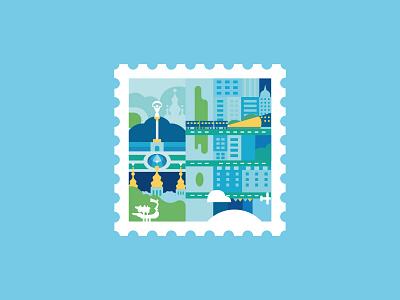 Stamp architecture blue building capital flat illustration kyiv metro monuments stamp ukraine