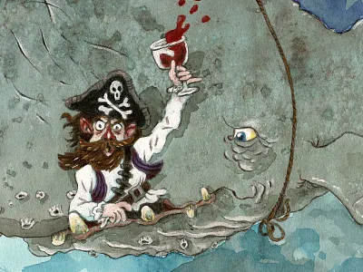 Party whale illustration painting pencil pirate watercolour whale