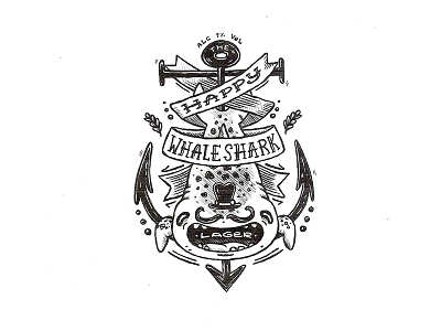 Day 39 - Happy Whale Shark Lager character craft design illustration ink label lettering logo