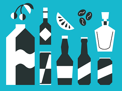 Mid-Century Bottles, Cans and Fruit bottle can cherry coffee icon illustration lemon midcentury milk saul bass