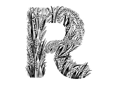 R for Rice black and white custom art digital lettering experimental typography