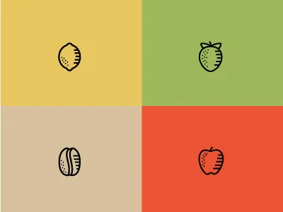 Flavored Liquor Icons apple coffee lemon monoline muted colors strawberry