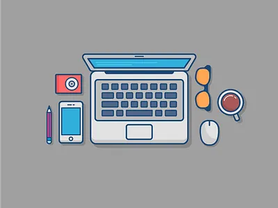 Geek Desk coffee designer illustration iphone laptop lineart minimal workspace