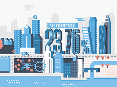 Goldsky Brand Illustrations blue branding city corporate guidelines illustration orange palette shapes simple style guide