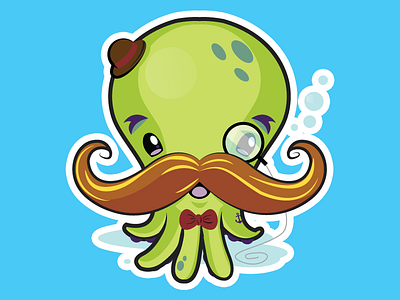 Hipstopus bow tie bowler digital hipster illustration monocle moustache octopus vector