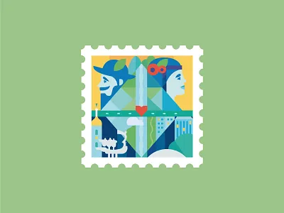 Stamp architecture building capital character faces illustration invite kyiv monuments stamp ukraine