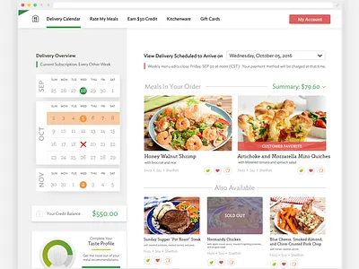 Account Dashboard account calendar cooking dashboard delivery e commerce food meal store ui
