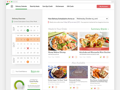 Account Dashboard account calendar cooking dashboard delivery e commerce food meal store ui