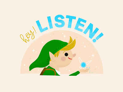 Link + Navi character cute fairy illustration link navi ocarina of time stars texture typography zelda