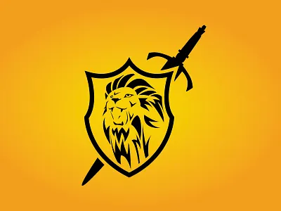 Pre-made LOGO for sale - Lion design hong kong lion logo logos mack minimalism pre made shield sold sword yellow