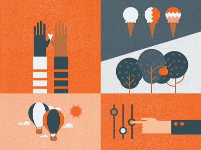 Spot Illustration Collage design hands hot air balloon ice cream illustration trees