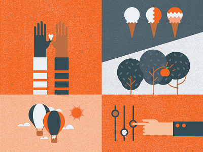 Spot Illustration Collage design hands hot air balloon ice cream illustration trees