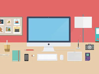 My Desk desk flat illustration orange retro