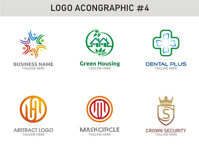 Logo Acongraphic #04 abstract business care circle crown dental green logo mask plus security set