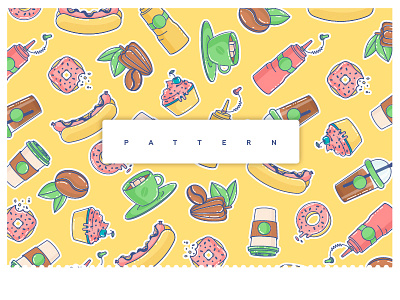 Food Pattern blvck cox cake coffee cup donut fresh hot dog illustrations juice sweets