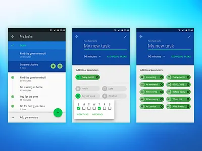 3 Tasks inner screens android material design tasks todo ui ux
