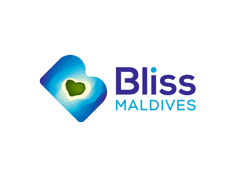 Bliss Maldives, travel agency logo design b bliss cartography contour lines flat 2d geometric heart shape island letter mark monogram logo logo design maldives nature ocean palms beach sea waves sand travel agency traveling travelling vector icon mark symbol waves