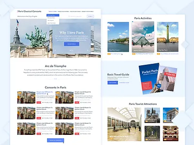 Paris Classictic Concerts classical concerts ecommerce guide landing paris photography responsive tour touristic typography web