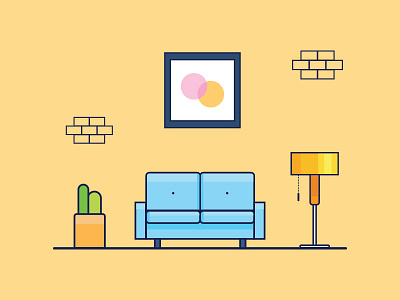 Living room color flat home house illustration light minimal room vector