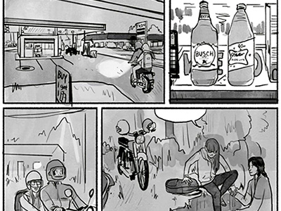 first date 40s busch comic high life illustration motorcycle