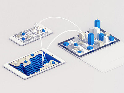 Connected blue c4d design ipad iphone simple white
