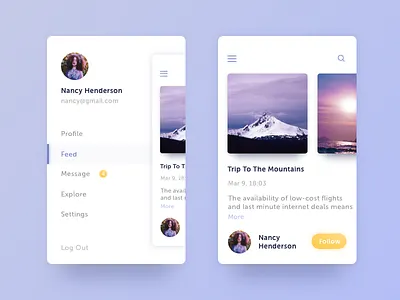 Side menu & Feed android app blog feed ios mobile navigation profile side menu social ui
