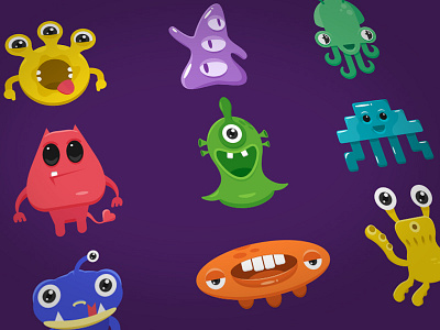 Alien invasion alien characters creature flat illustration monster space sticker