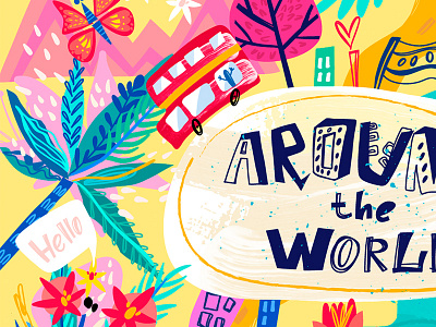 Around The World boy soft flowers garden hand drawn leaves marushabelle pencil spring vector