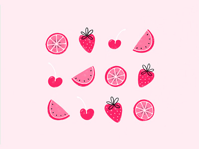 Fruitys cherry cute fruit grapefruit hand drawn illustration pattern pink red strawberry texture watermelon