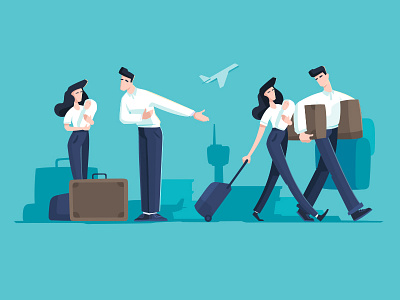 Flight service character design fireart fireart studio flat flight illustration people service vector