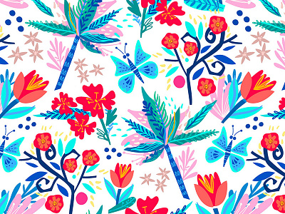Palm three pattern boy soft flowers garden hand drawn leaves marushabelle pencil spring vector