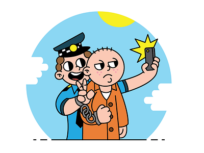 Selfie cop illustration policeman prisoner selfie