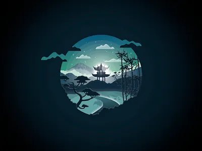 Japan landscape badge #1 (Night) badge design illustration imagination japan landscape moon night vector