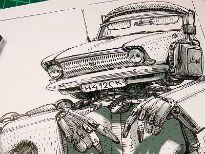 March Of Robots. Day 9 character design concept art editorial etching graphic hatching illustration ink robot sketch woodcut