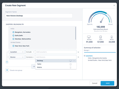 Create New Segment application dashboard segment ui ux web