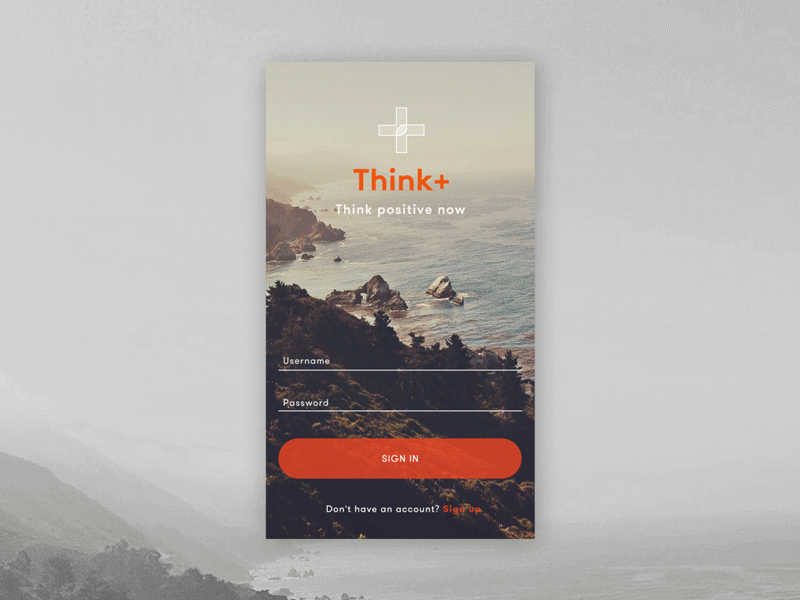 Think+ Login clean fresh login mental mobile mountains onboarding orange register signup