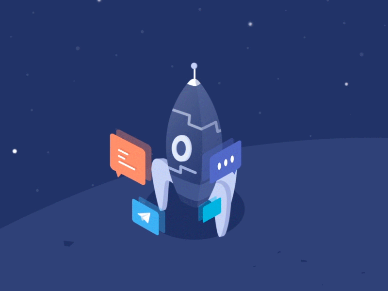 Landed alien gif illustration isometric motion rocket space