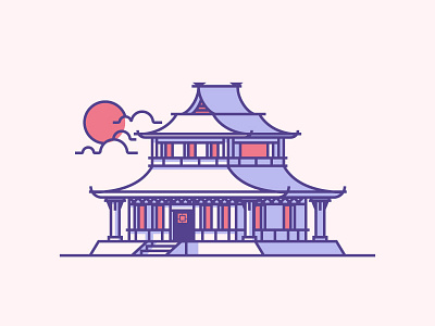 Japanese House cloud graphic design house icon illustration japan line minimal simple sun villa windows