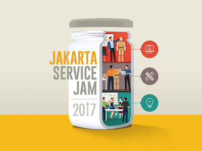 Jakarta Service Jam 2017 character event flat icon poster vector