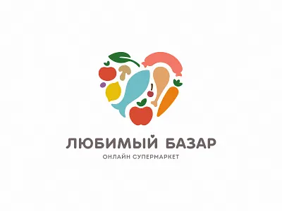 Loved market brand branding carrot fish food ham identity logo logotype market mosaic sausage