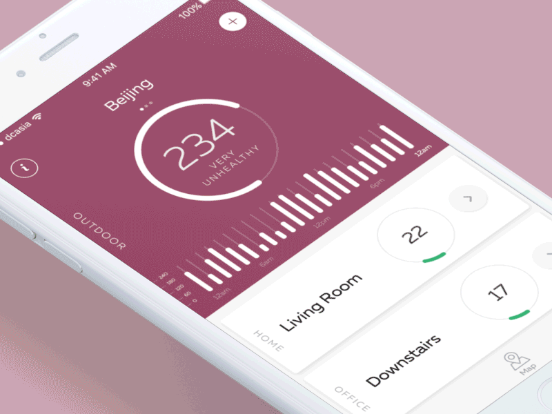 Air quality Homekit App animation app apple aqi bar chart homekit. ios. pollution. aqi interaction ui