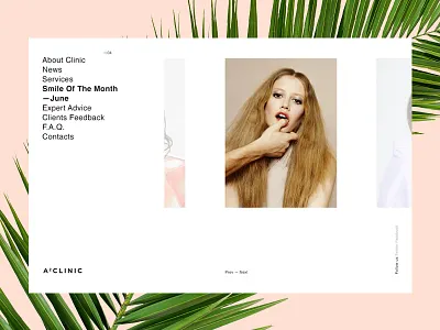 A2 Clinic beauty clinic dentist fashion helvetica layout medicine minimalism model palm pastel website
