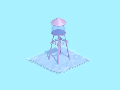 Water tower 3d blender illustration isometric pastel