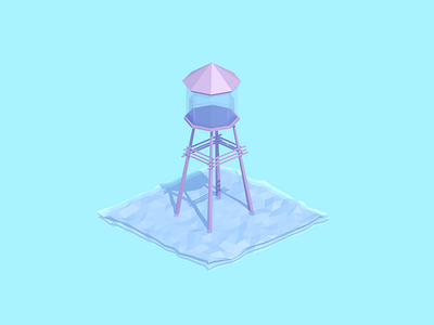 Water tower 3d blender illustration isometric pastel