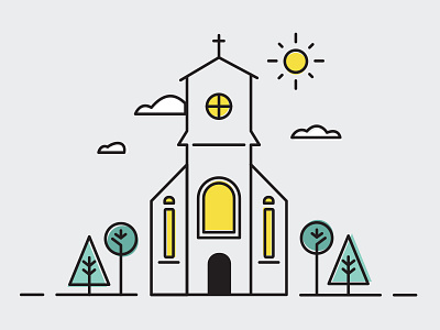 Sunny Church church line art