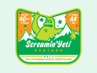 SYD - Top O' the Morning! Happy St. Kirkpatty's Day '17 sticker ireland irish leprechaun yeti screamin yeti shamrock st. pattys tour sticker