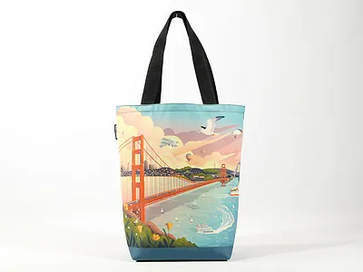 Golden Gate Bridge Tote Bag architecture bridge color golden gate bridge illustration product san francisco tote vector