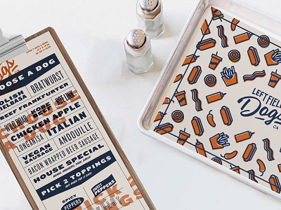 Left Field Dogs branding illustration menu print restaurant typography