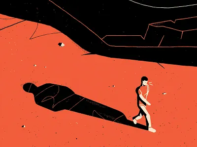 Night walk in Atacama desert illustration man shadow walking